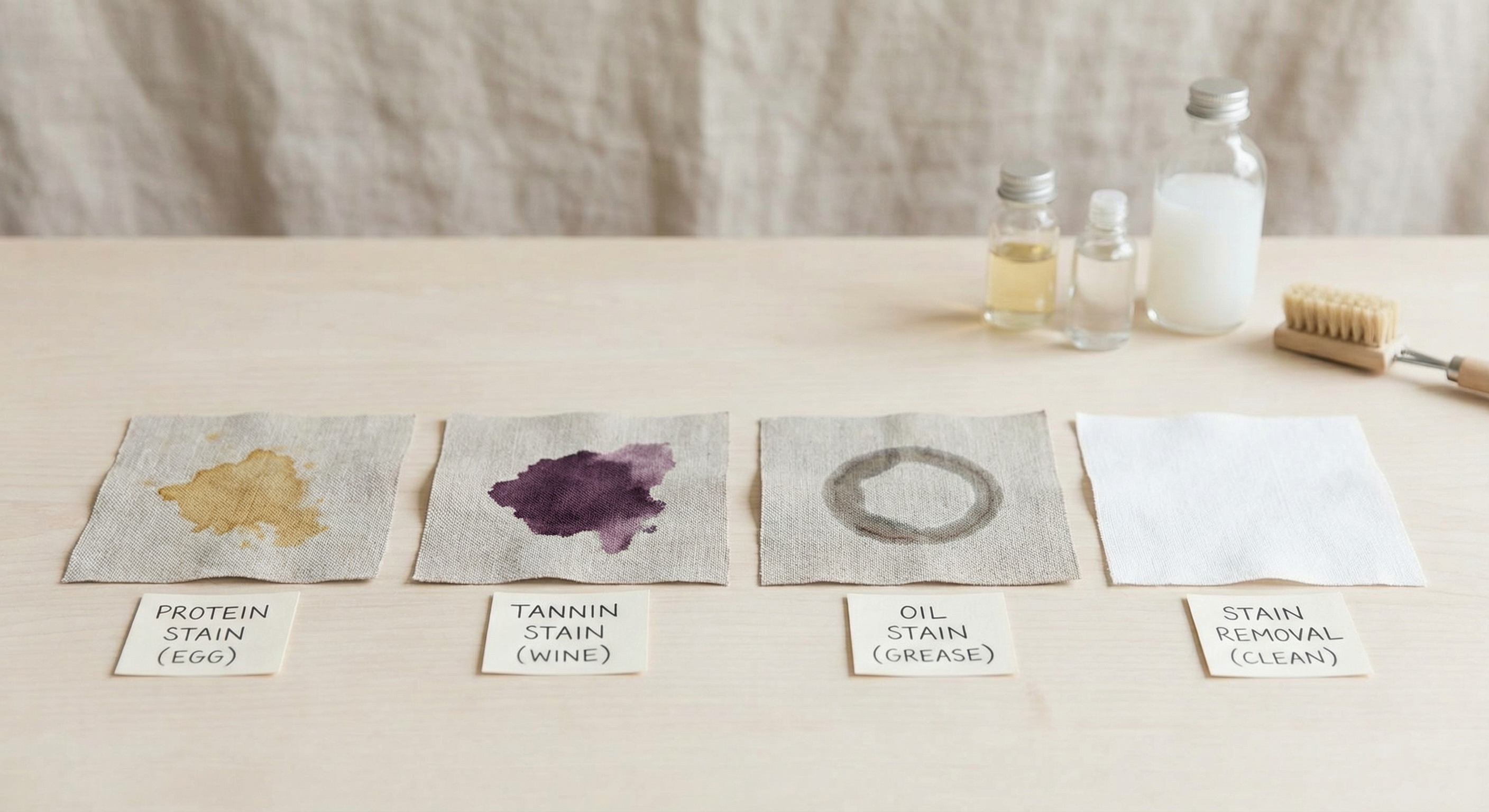 Different stain types on fabric swatches